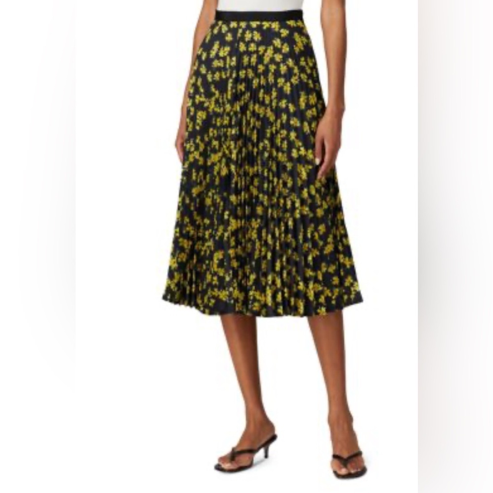 Derek Lam Collective Floral Pleated Skirt - Black and Yellow